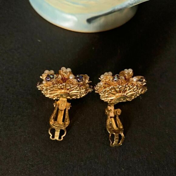 Japan Beautiful Orange-White Beads Clip earrings, Vintage - Picture 4 of 5